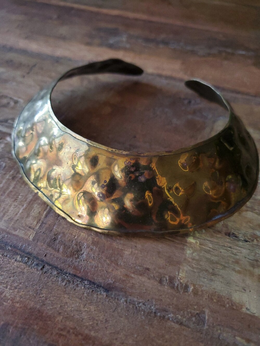 Vintage Hammered Brass Brutalist Torque Necklace